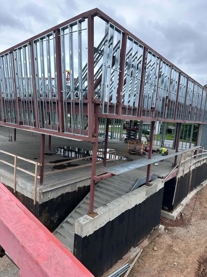 Metal stud partitions inside a commercial structure