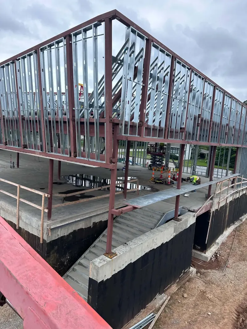 Metal stud framing inside a commercial structure